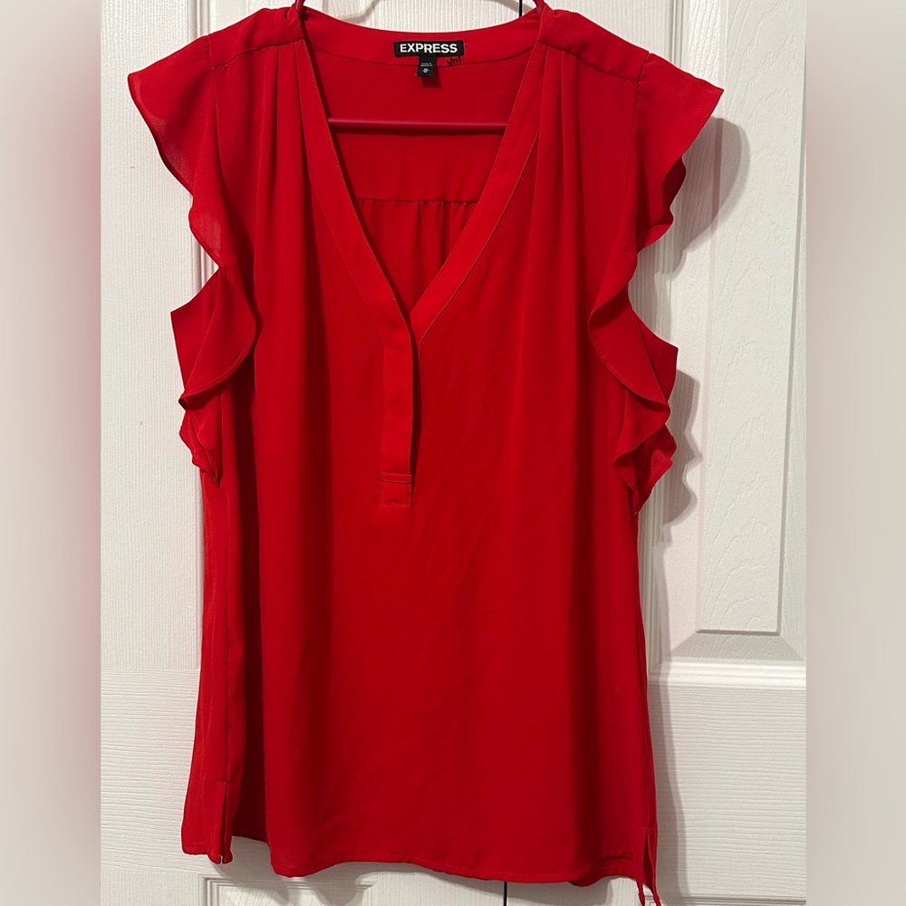 Express Women's Red Ruffle Sleeve Top